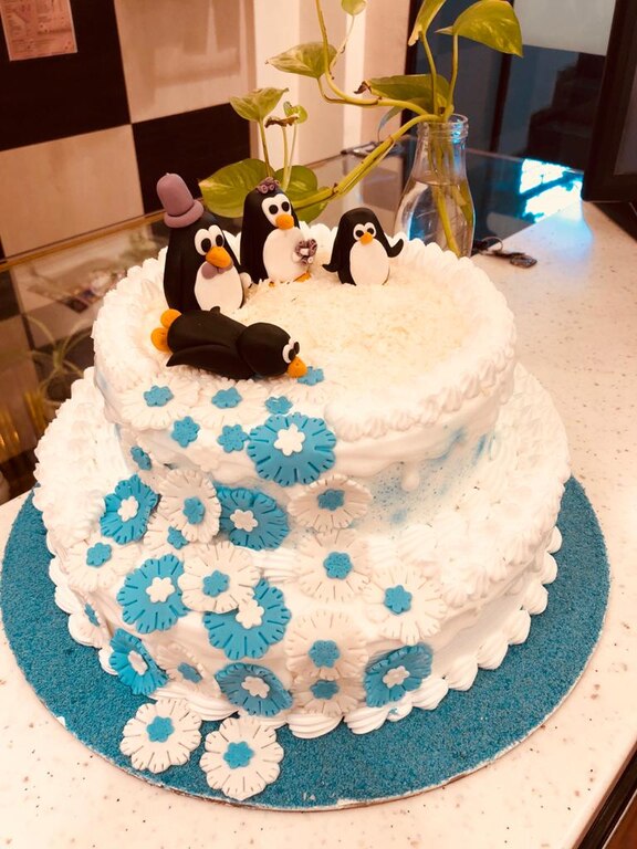 Penguin On The Ice Cake